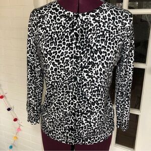 Joseph A. Black & White Leopard Print Cardigan Sweater